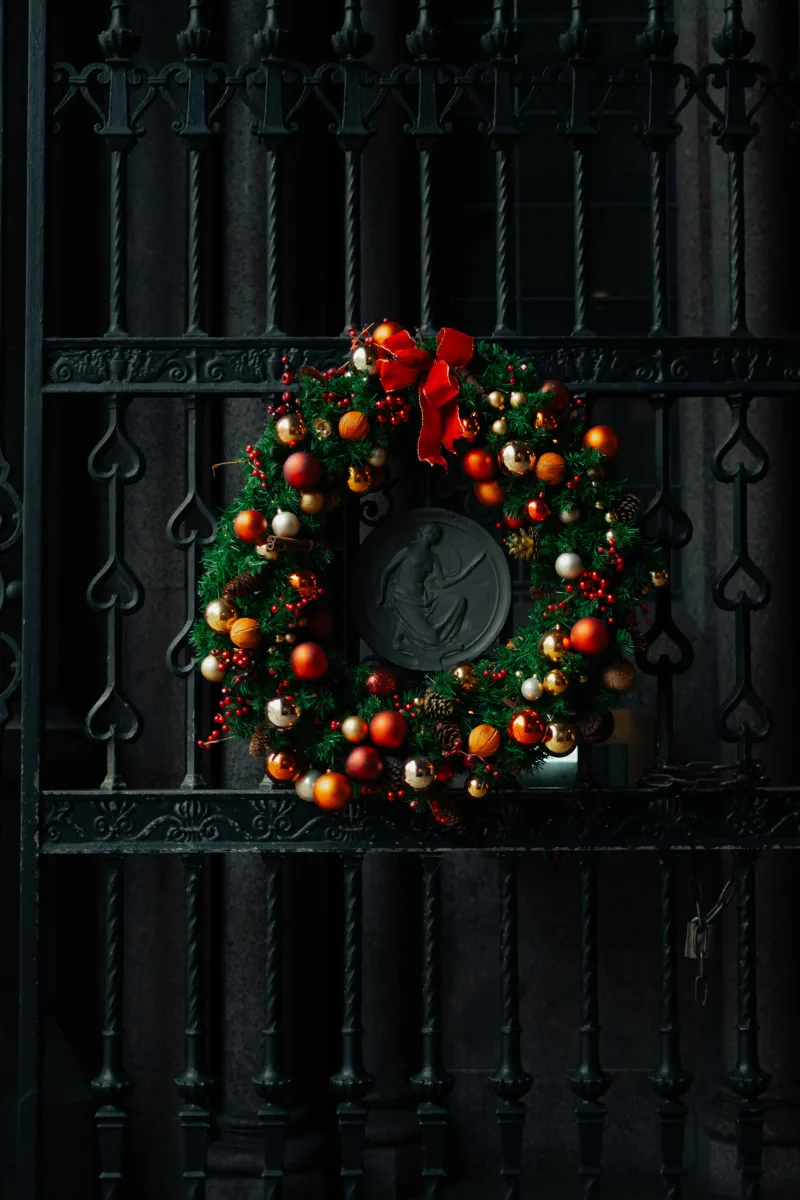 Christmas wreath on iron gate